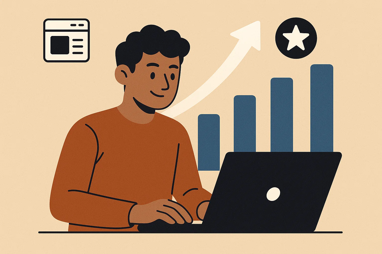 What Bloggers Success Boost’s in the Right Way: Secrets to Thrive Online 1 blogger working on laptop with growth chart showing success