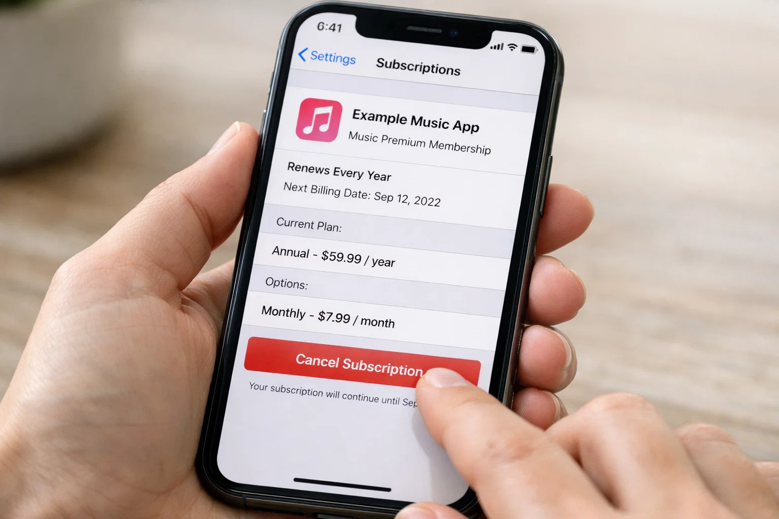 cancelling an app subscription on iPhone settings
