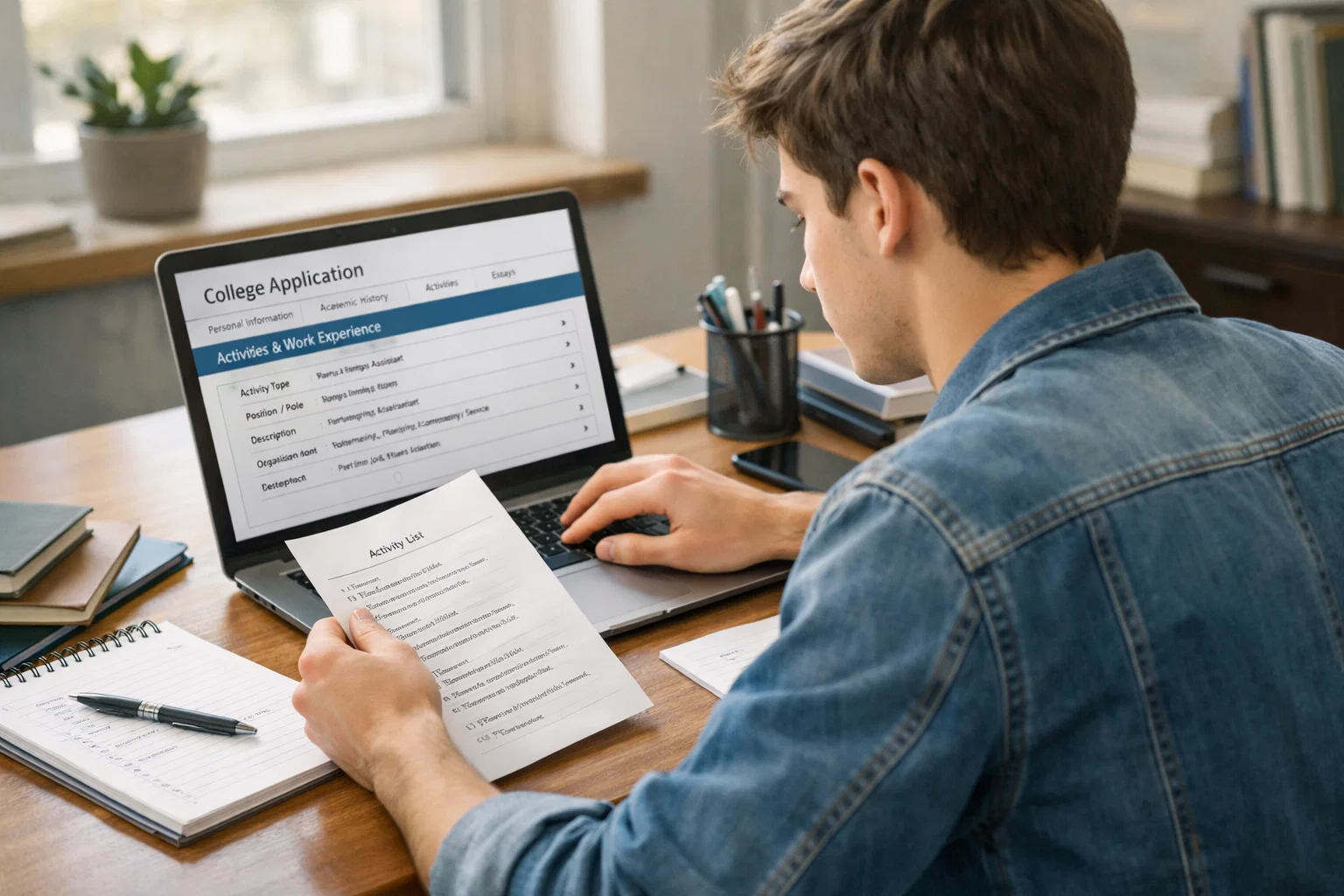 student reviewing career-oriented activities on the Common App