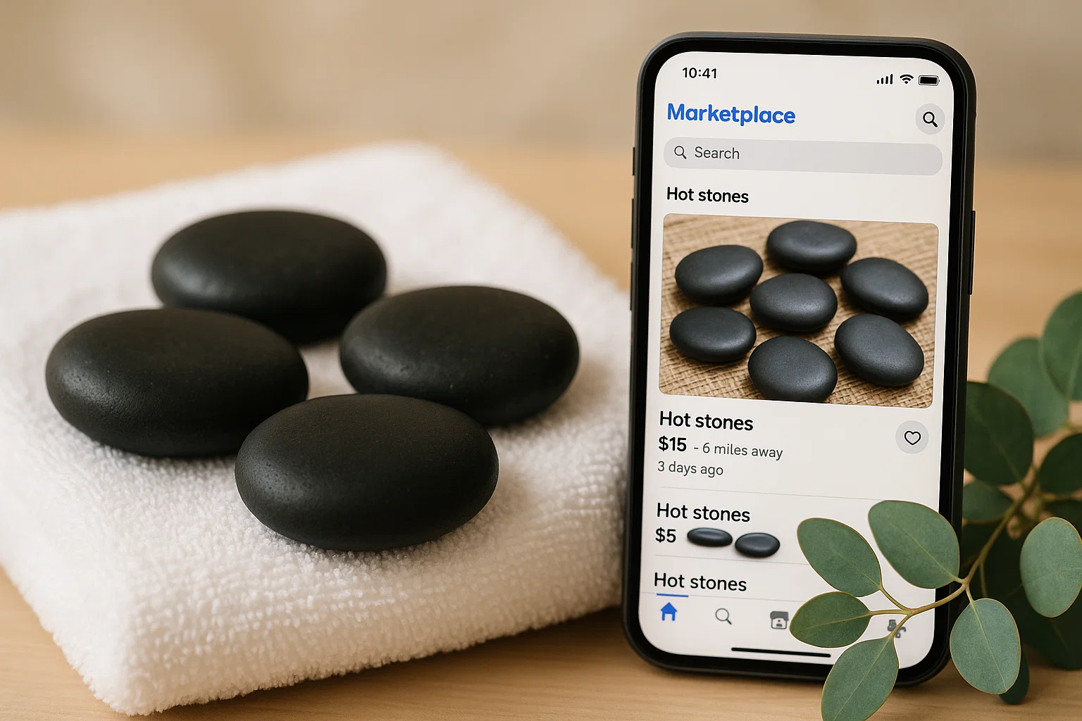 hot stones for massage displayed on Facebook Marketplace app