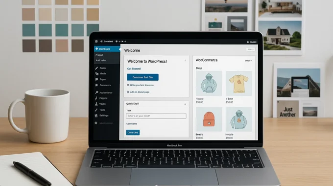 WordPress WooCommerce themes preview on laptop screen