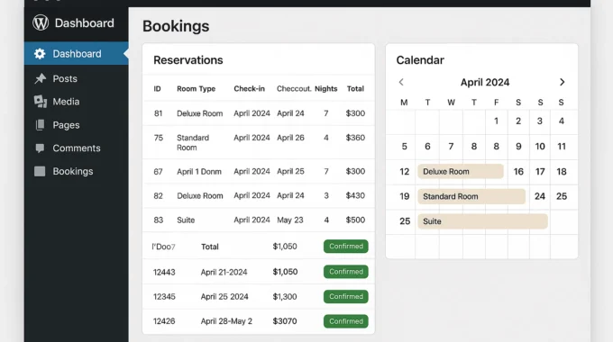 Hotel booking dashboard in WordPress