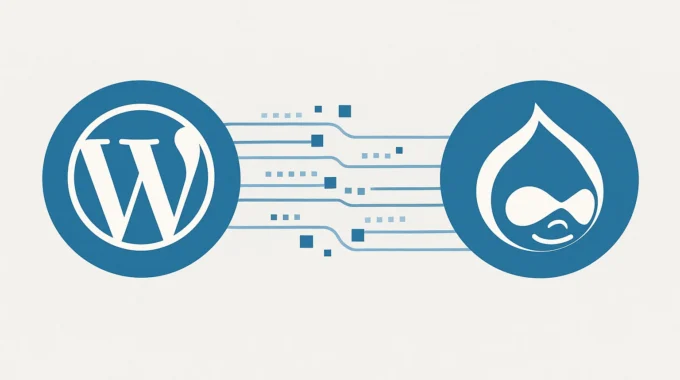 WordPress to Drupal migration illustration showing data transfer