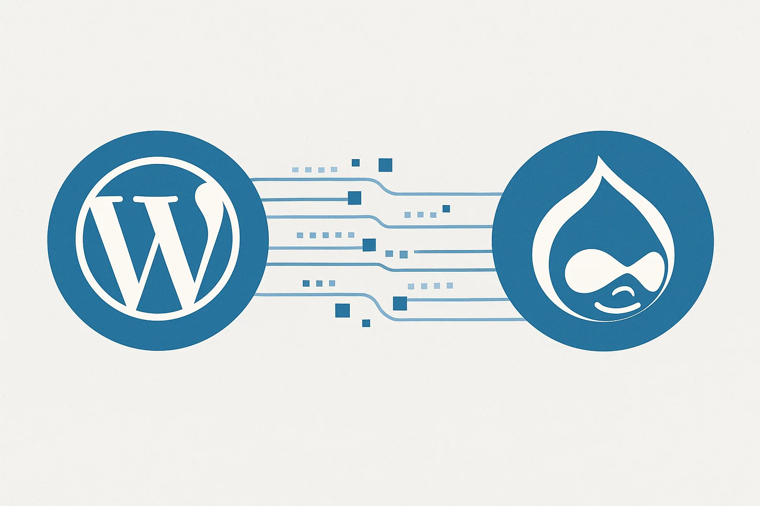 WordPress to Drupal migration illustration showing data transfer