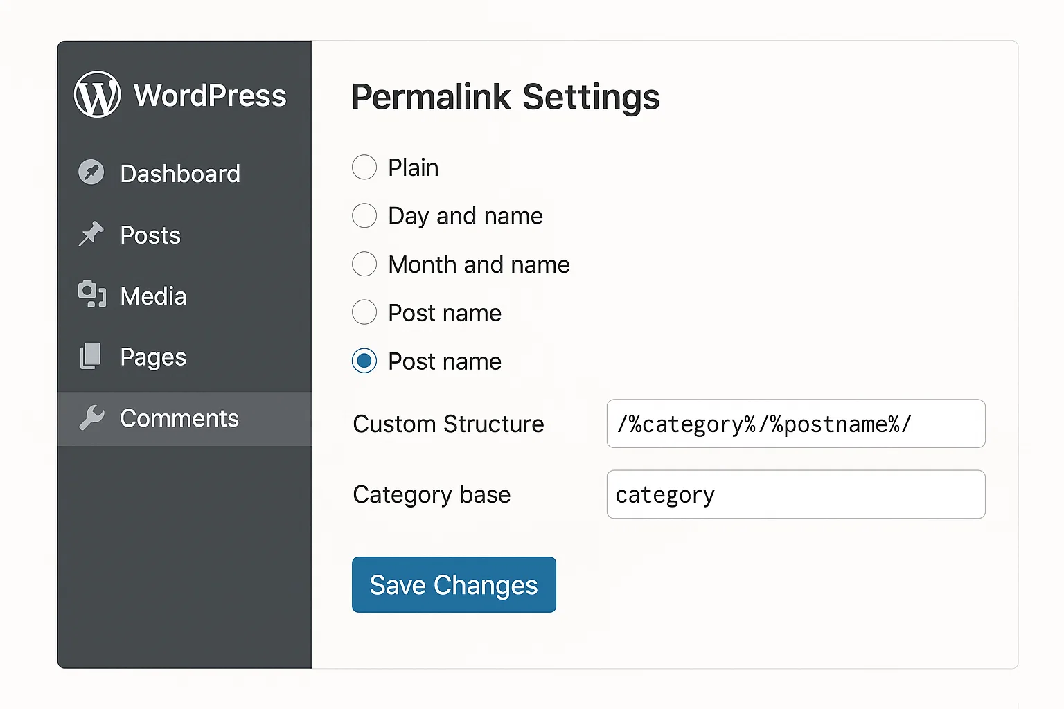 Remove the Category from URL in WordPress Blog – Easy Fixes Explained 1 WordPress dashboard showing how to remove category from URL