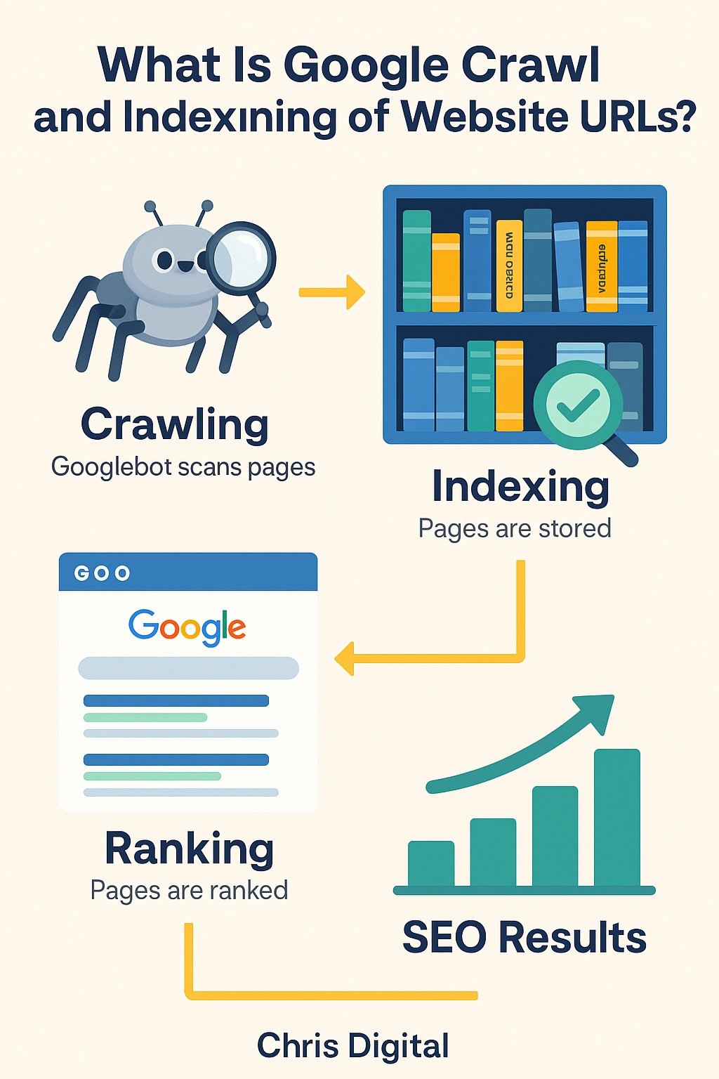 Infographic showing Google crawling, indexing, and ranking process