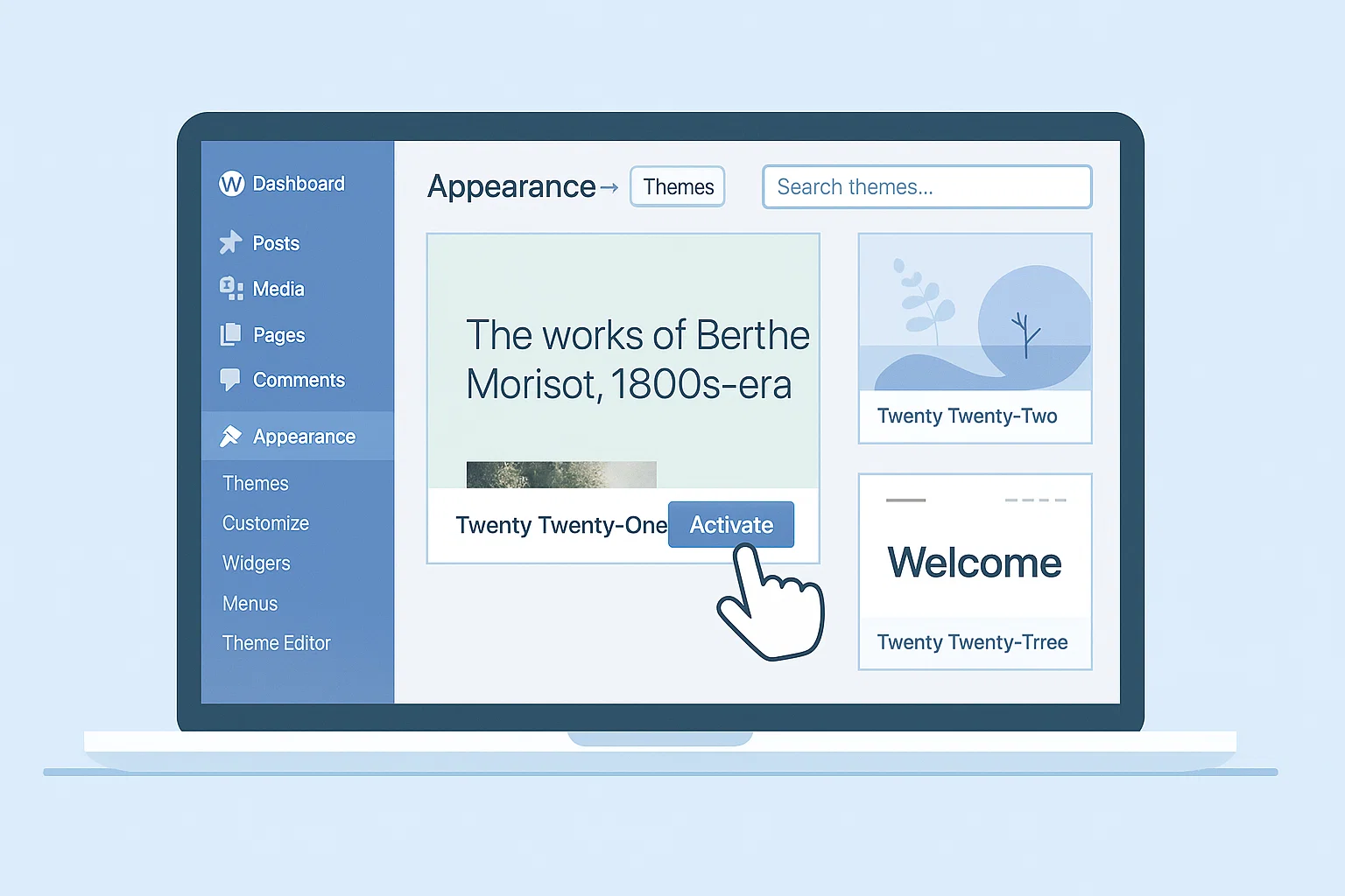 How to Set a Default Theme in WordPress Without Breaking Your Site 1 WordPress dashboard showing how to set a default theme
