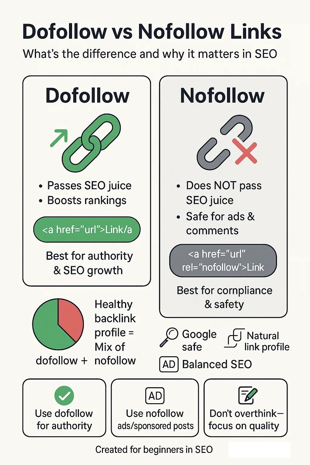 Difference Between Dofollow and Nofollow Links – Simple SEO Guide That Actually Makes Sense 2 Simple infographic comparing dofollow and nofollow links for SEO beginners