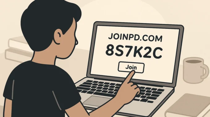 student entering Joinpd.com code to join Pear Deck session