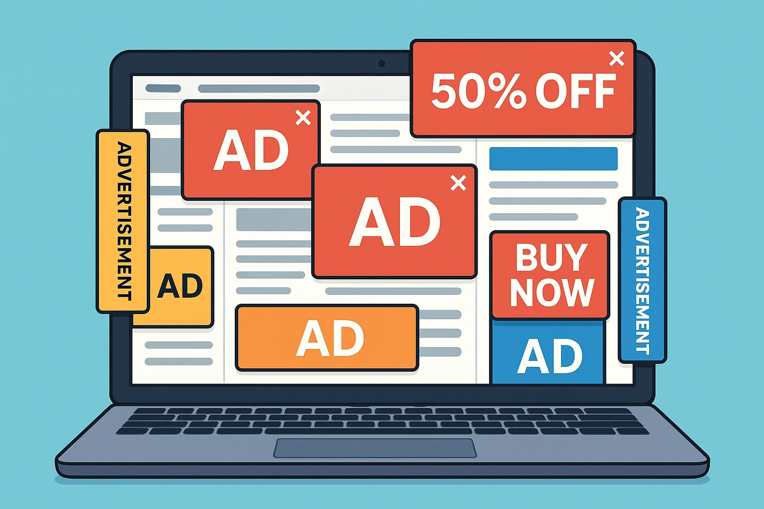 Website with Most Ads Overview – Top Sites Packed with Ads You’ll Notice 1 cluttered laptop screen showing website with most ads overview