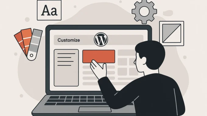 WordPress customization options on a laptop screen