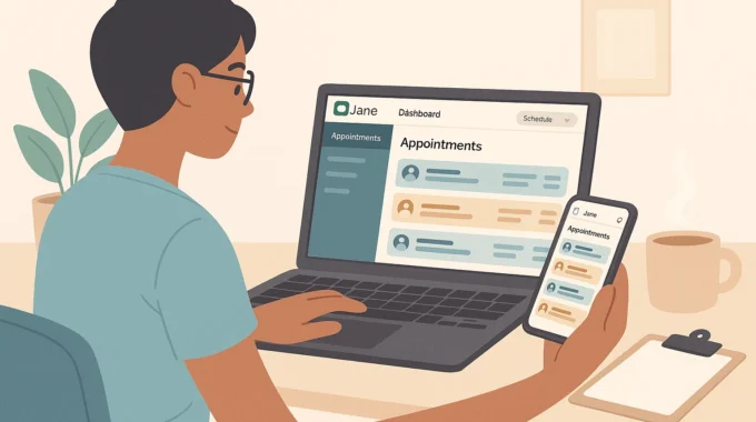 healthcare professional using Jane App dashboard for appointments