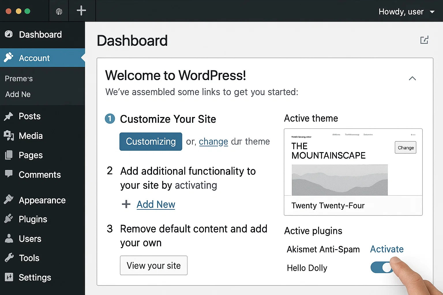 WordPress vs Wix vs Squarespace: Which Platform Wins in 2025? 3 Step-by-step view of setting up a WordPress site with theme customization options