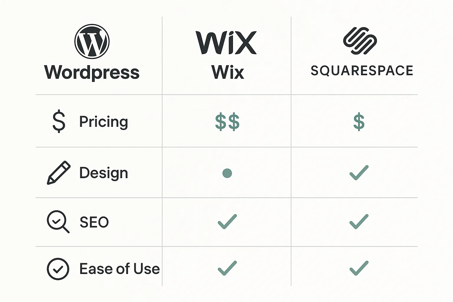WordPress vs Wix vs Squarespace: Which Platform Wins in 2025? 2 Comparison chart of WordPress, Wix, and Squarespace features