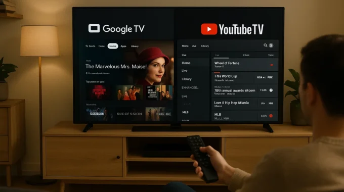 Comparing Google TV and YouTube TV interfaces on a smart TV