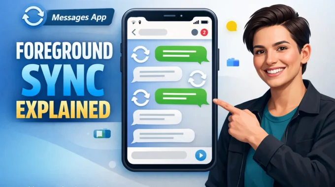 Android Messages app showing foreground sync activity