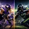 Minnesota Vikings vs Seattle Seahawks players in action under stadium lights