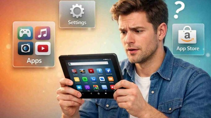 Amazon Fire tablet screen showing app icons while user checks Gloria app
