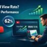 Digital marketer analysing YouTube ads view rate and ROAS performance dashboard