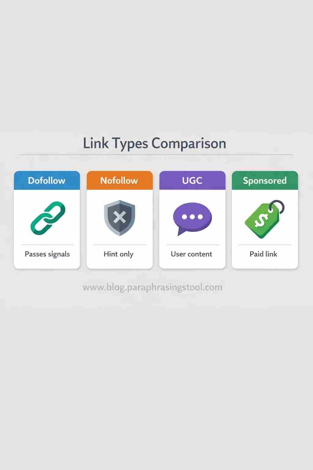 Infographic explaining dofollow, nofollow, ugc and sponsored links 